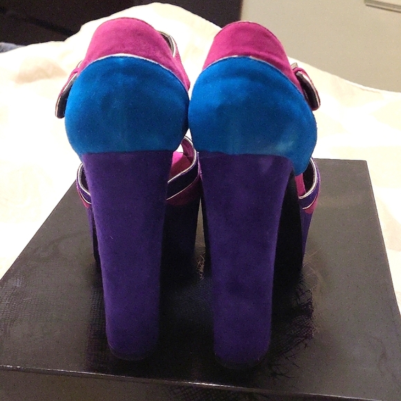 GUC with Box Dolce Vita Babette Suede Platform Peeptoe Colour Block heels - Picture 6 of 11